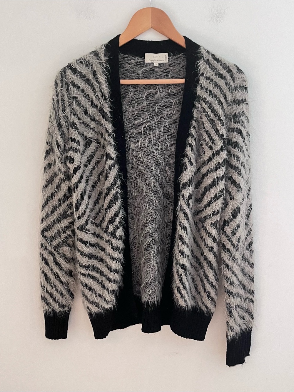 LOLA'S Shaggy Cardigan Size Small Open Front Wool Blend Made in Italy